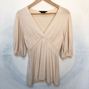 BCBG Max Azria Cream Blouse Slight Puff 3/4 Sleeve